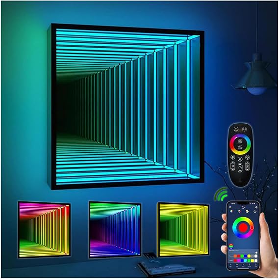 Infinity Mirror Tunnel Lamp, Changing Light, Single-Sided LED 3D Mirror Night Light, Sensory Infinity Light for Home, Desk, Living Room, Party Decoration,