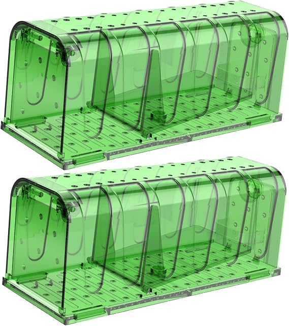 CaptSure Original Humane Mouse Traps, Easy to Set, Kids/Pets Safe, Reusable for Indoor/Outdoor use, for Small Rodent/Voles/Hamsters/Moles Catcher that Works. 2 Pack (S-Squared, Green)