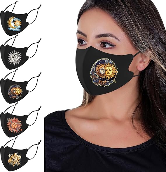 Reusable Cloth Face Mask,Washable Cloth Face Masks,Adjustable Boho Pattern Cloth Mask for Adult,Pack of 5
