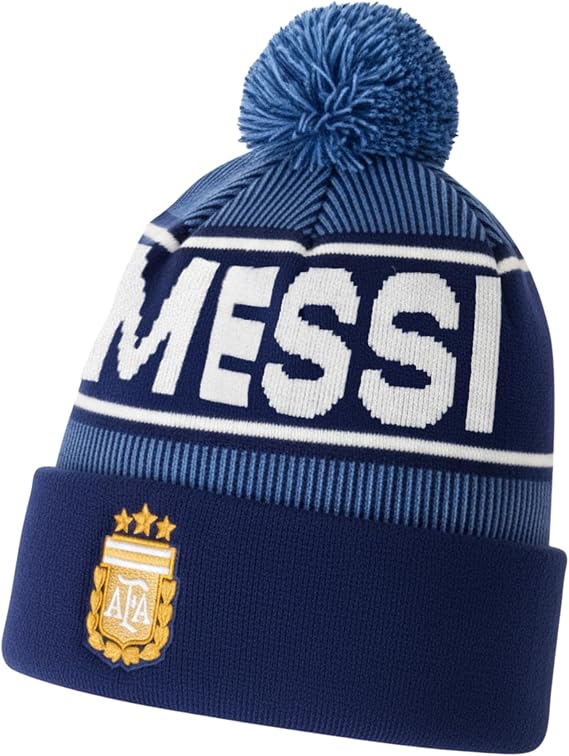 Kids Messi Argentina Beanie Youth Winter Hat with Pom, AFA Crest & Number 10 Soccer Skull Cap Beanie White
