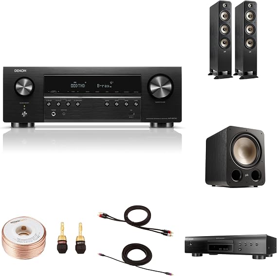 Denon DRA-900H + Polk Signature Elite 2.1 CD System | Detailed Hi-Fi Sound with DCD-600NE CD Player, Tower Speakers & Subwoofer