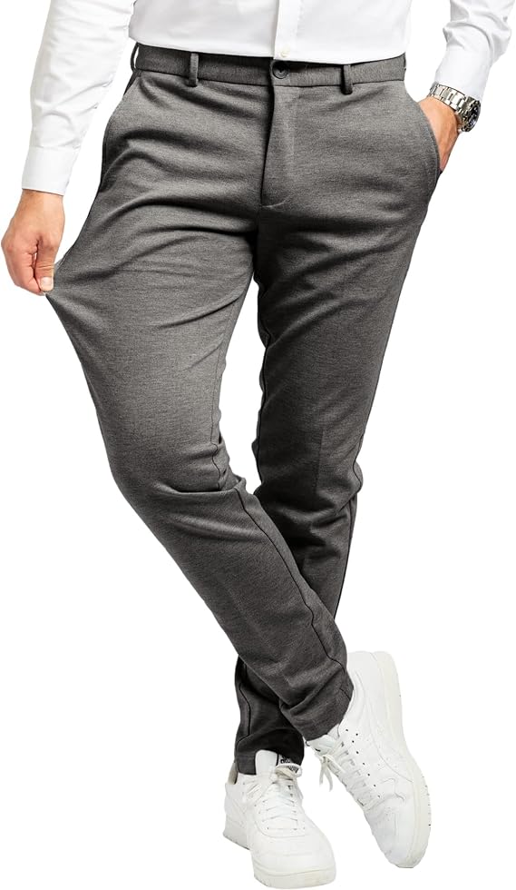 Performance Pants Men's Stylish Slim Fit Men's Stretch Trousers - Comfortable Practical Men's Trousers for Business and Leisure - Comfortable Fabric Trousers Men