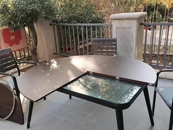 Patio Thick Tabletop Extender Fold-in-Quarter, Round Folding Table Large 120 140 160 180 200 cm Restaurant Bistro Coffee Side Table Brown, Easy to Transport(130 cm/51 inch)