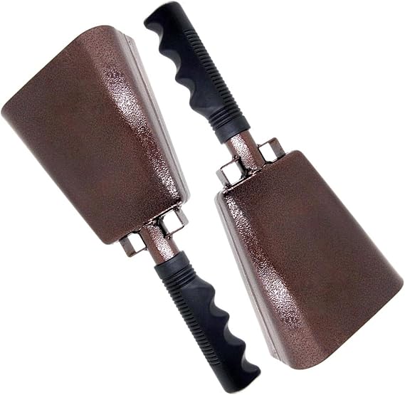 Deke Home - 2 Pack 10 Inch Steel Cowbells with Handle, Loud Noise Makers for Football, Sports, Parties, Competitions, School Spirit & Safety, Large Hand Bell for Cheering & Percussion Instrument
