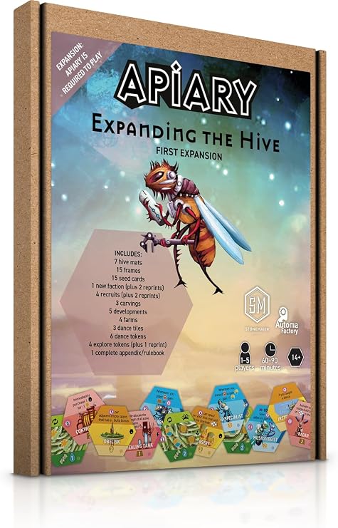 Stonemaier Games: Apiary: Expanding The Hive Expansion | New Unique Frames, Additional Tiles, and More! | Add to Apiary - A Strategy Board Game About Bees in Space | 1-5 Players, 90 Mins, Ages 14+