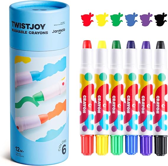 Jar Melo TwistJoy Jumbo Crayons for Kids, 6 Colors Non Toxic Chunky Crayon for Toddlers Easy to Hold, Washable & Safe Colouring Crayons, Art Gift for Boys and Girls