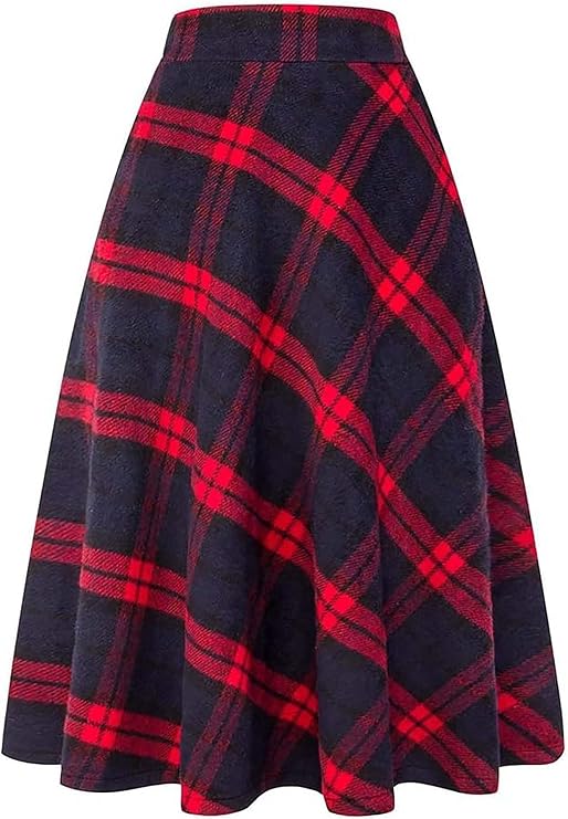 Women's Long Plaid Skirt High Waist A-line Pleated Tartan Winter