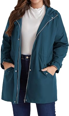 Hanna Nikole Womens Plus Size Waterproof Raincoat Lightweight Windbreaker Hooded Jacket with Pockets