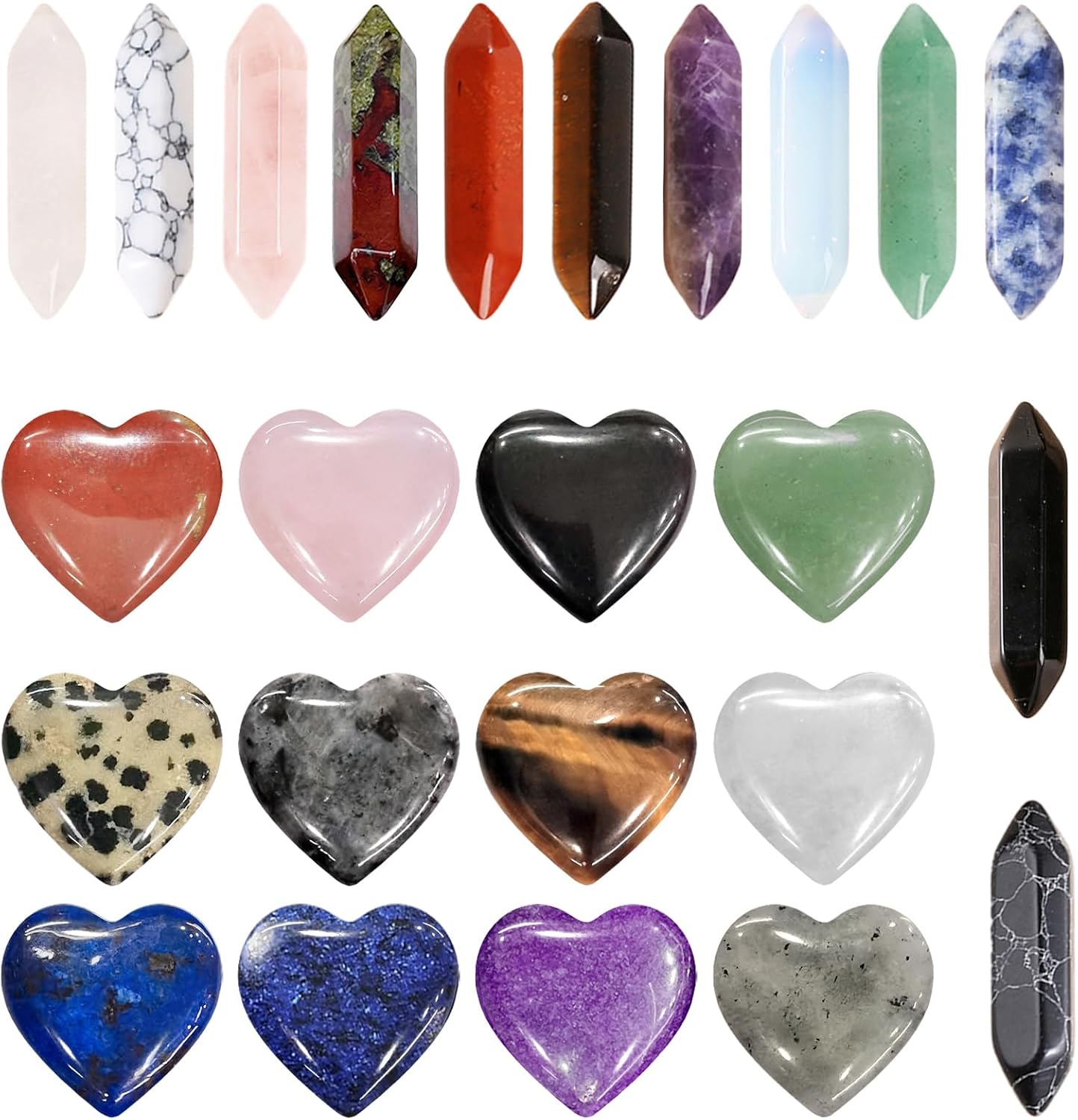 24 Pcs Healing Crystal Set for Lover, Crystal Stones with Heart Pocket Palm Stones, Reiki Healing Crystals Stones, Chakra Stone for Energy Meditation Balancing Therapy, Love Gift for Valentines Day