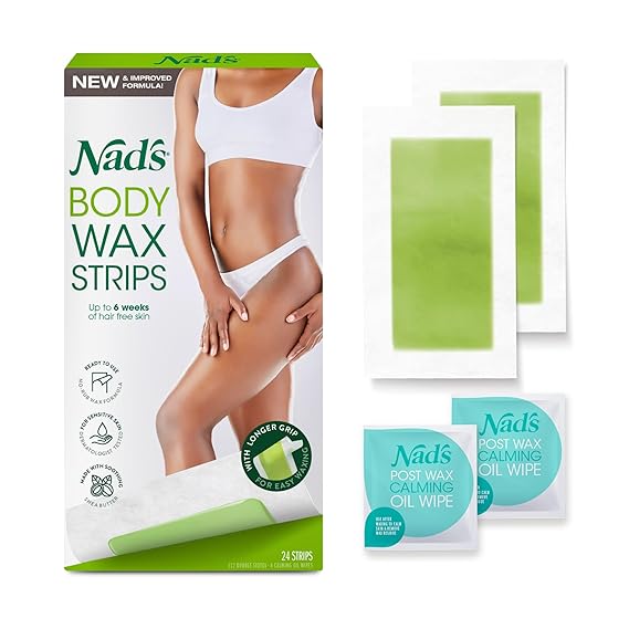 Nads Body Wax Strips Hair Removal For Women At Home plus 4 Calming Oil Wipes, 24 Count