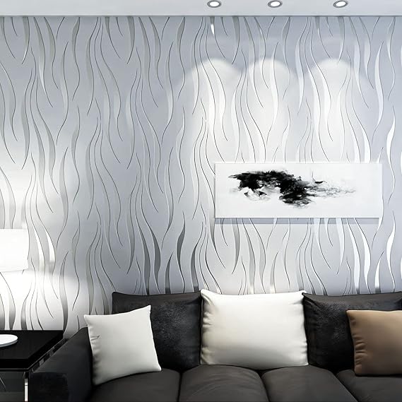 Kmiles Non-Adhesive 3D Wallpaper, Length 20.8" Width 393" Per Roll, Non-Woven Modern Print Fashion Wallpapers for Livingroom, Bedroom, and Kitchen, Sliver Grey