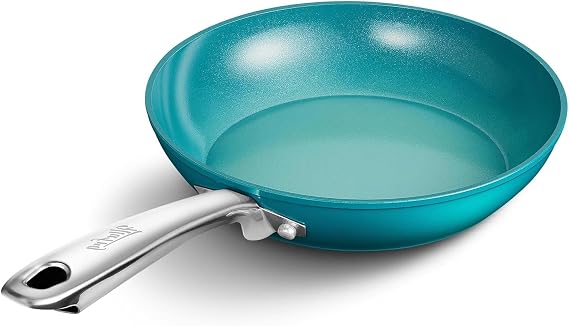 Nonstick Frying Pan 8 Inch, Ceramic Non Stick Frying pans, Omelet Pan, Even Heating and Less Oil, Suitable for All Stoves, Oven Safe, Cyan