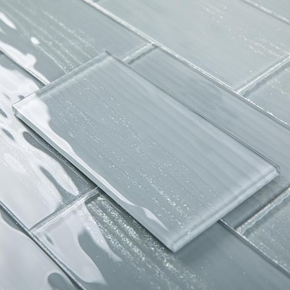Glass Subway Tiles, 3 x 6 Inch, Gray Glass Tiles for Backsplash, Bathroom Shower Wall, Pack of 32 Pieces