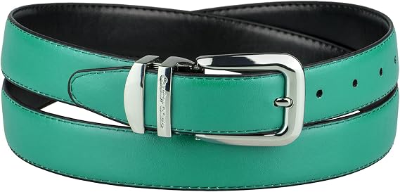 Reversible Belt Solid Colors & Black Bonded Leather Silver-Tone Buckle