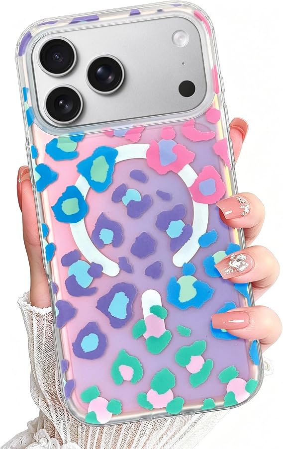 LSL Iridescent Magnetic Cute Case for iPhone 17 Pro, Leopard