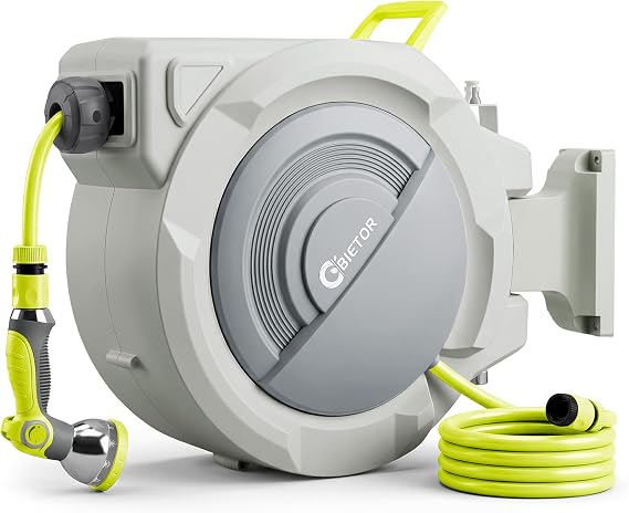 Hose Reel 30 m + 2 m 180° Swivel Wall Mounted Automatic Return Length Lock 10-Function Garden Shower Suitable for Garden Watering Car Wash etc