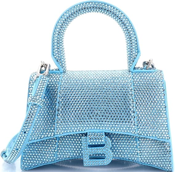 Pre-Loved Hourglass Top Handle Bag Suede with Crystals XS, Blue