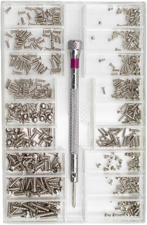 500 Pcs Micro Screw Kit with Screwdriver - M1.2, M1.4, M2 for Watches, Glasses, Laptop - Tiny Watch Back Cover