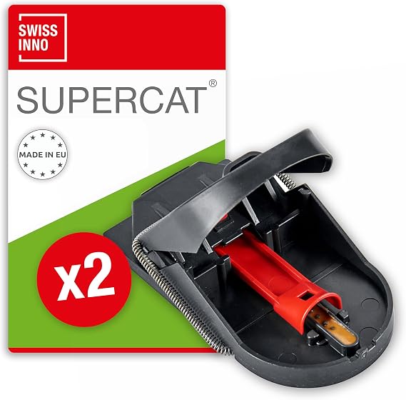 SWISSINNO Mousetraps & Mice Trap for Home - PRO SuperCat - 2 Traps Pre-Baited Snap Traps with Precision Trigger Instant Catch & Kill Indoor & Outdoor Use Easy Set No-Touch Disposal
