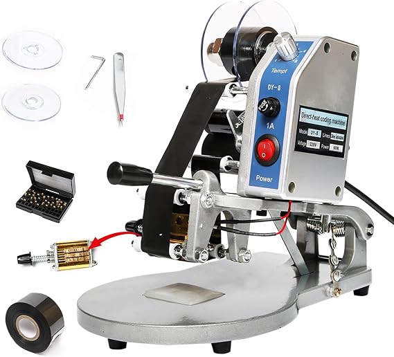 ZONEPACK DY-8 Date Coding Machine Heat Printing Machine Manual Electric Hot Stamp Date Code Printer Semi Automatic Coding Machine Date Label Heat Machine for Plastic Film Flexible Packaging