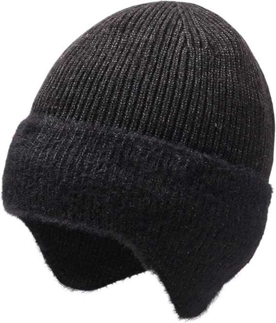 Winter Beanie for Men with Earflaps, Stretchy Thick Warm Fleece Lined | Thermal Knit Wooly Beanie Hats for Men Women, Knit Hat with Ear Flaps for Outdoor Activity, Winter Soft Wooly Skull Cap