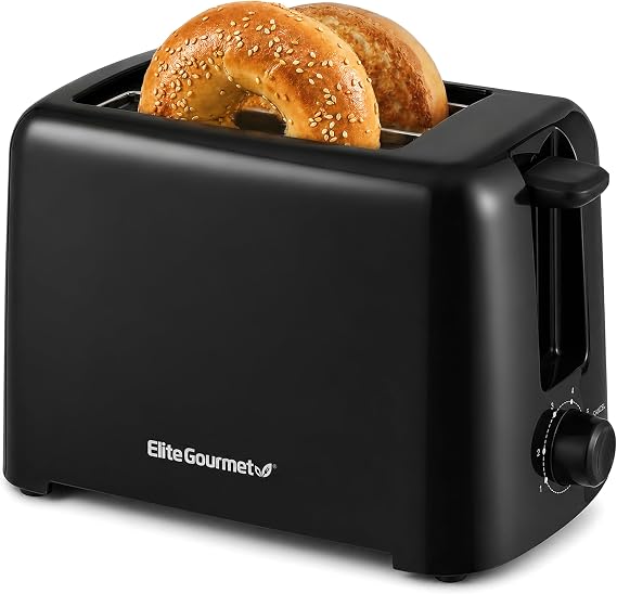 Elite Gourmet 2-Slice Cool-Touch Toaster, Extra-Wide 1.25" Slots, Black