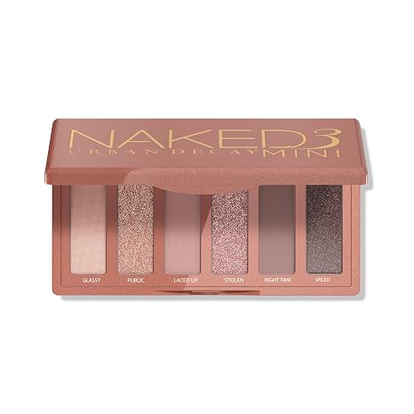 Urban Decay Naked3 Mini Eyeshadow Palette - 6 Rosy Pink Neutral Shadows | Ultra-blendable Mattes + Shimmers for Natural + Romantic Eye Looks, Travel Makeup Palette, Includes Mirror, Bridal Palette