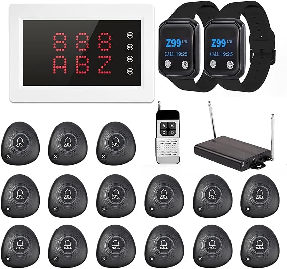 Restaurant Pager System 1200+Ft with 15 Portable Waterproof Buttons