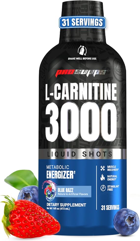 ProSupps L-Carnitine Liquid 3000, Stimulant-Free Liquid Shots, Blue Razz