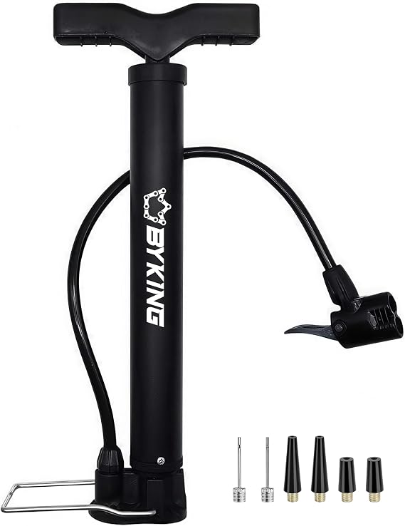 BYKING Universal Mini Bike Pump, Portable Air Pump for Ballons, Tyres, Ball and Toys Inflatables, Cycling Floor Pump with Presta. Schrader and Dunlop valve, Bicycle Foot pump