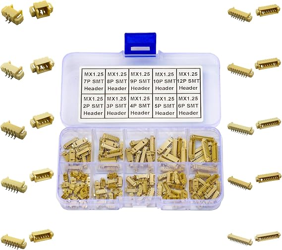 PicoBlade 1.25mm Header IC Sockets Plugs Adapter Connector, Compatible with Molex 1.25mm 2P 3P 4P 5P 6P 7P 8P 9P 10P 12P SMT Header Side Type Right Angle Type Header (SH-MX1.25-SMT-R/A)