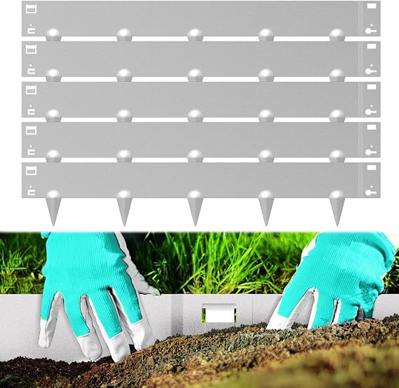 Lawn Edging with Spikes Metal Lawn Edging 100 x 18 cm Flower Bed Edging Flexible Malleable Metal Palisade for Garden Farm Silver (Length 5 m - Height 18 cm)