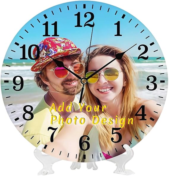 Personalized Clocks with Picture,Custom Clocks for Walls,(Size10 12 13.5 16 in) that Customized Round Silent Clock for Living Room.
