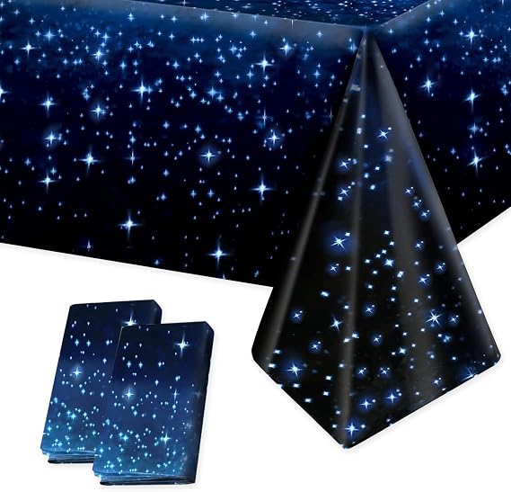 2Pcs Space Plastic Tablecloth 54x108 Inch, Space Party Decorations Table Cloth Disposable Galaxy Table Cover Rectangle for Star Birthday Supplies