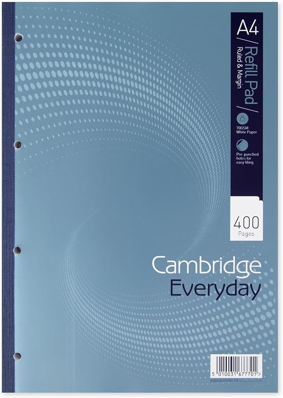 Cambridge Lined Paper A4 Refill Pad, Ruled and Margin, 400 Page, Single