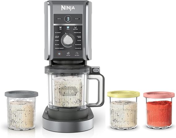 Ninja CREAMi Deluxe Ice Cream & Frozen Treat Maker, Includes (4) Family-Sized 24 oz. Tubs, for Ice Cream, Sorbet, Milkshakes, Frozen Yogurt, More, 11-in-1, XL Capacity, Silver