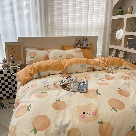 Queen Sheet Set, Sheet Bedding Sets, Microfiber 4 Pieces Floral Washed Duvet Cover Sets for Men Women Bedroom Decor(B,Twin)