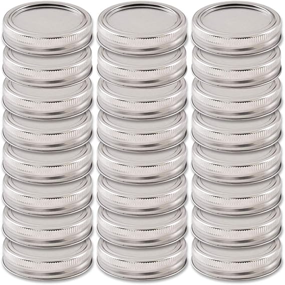 Newk 24 Sets Regular Mouth Mason Jar Lids and Rings, Reuseable Metal Mason Jar Canning with Silicone Gasket Lids Fits Ball, Kerr & More Jars24