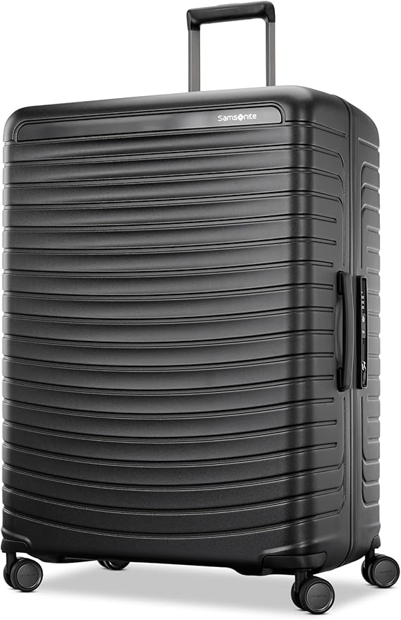 Samsonite Framelock Max Hardside Luggage with Spinner Wheels, Lightweight zipper-less (Asphalt Black, Large Spinner)