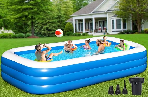 Large Inflatable Swimming Pool for Kids Adults, 130"x72"x22" Blow Up Pools Kiddie Pool with Pump, Family Inflatable Swimming Pools for Backyard