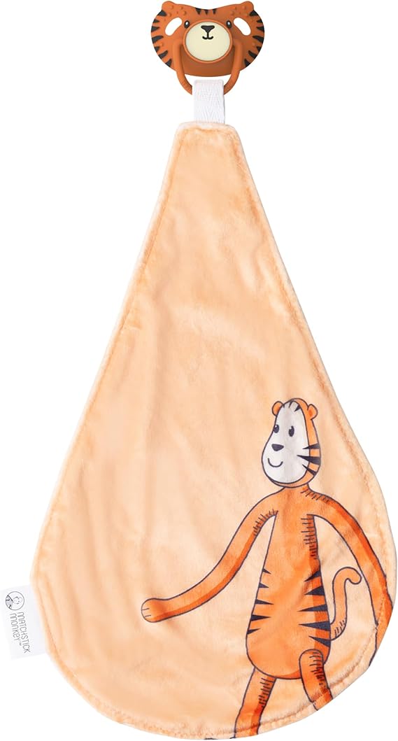 Matchstick Monkey All in One Soother, Teether and Comforter - Orthodontic Teat & Antimicrobial Protection, Suitable from Newborn, Teddy Tiger