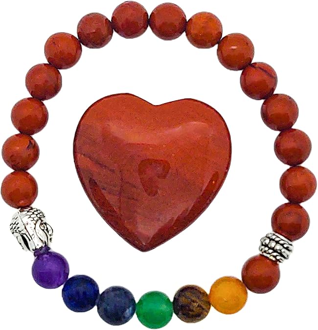 Deep Healing Light Chakra Bracelets and Hearts Set - 7 Chakra Colors with 8 Chakra Natural Stone Options - Spiritual Metaphysical Jewelry