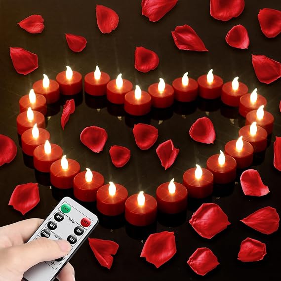 5pack Remote Control LED Tea Lights Battery Operated Flameless CandlesRealistic and Bright Flickering Long Lasting 400 Hours Electric Candles for Christmas Home Party Wedding Decor (Red)