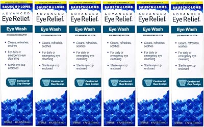 Bausch  Lomb Advanced Eye Relief, Eye Wash Solution, Cleanses, Refreshes, and Soothes for Daily or Emergency Use, 4 Fl Oz Pack of 6