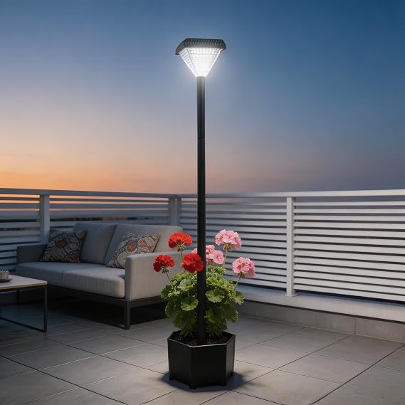 Solar LED Post Light with Planter, 138 cm, Black