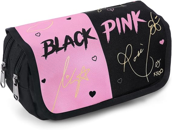Rosa Blackpink Federmäppchen Must-Have-Federmäppchen für Idol-Mädchen Doppellagig Große Kapazität Klappdeckel Klettverschluss Geeignet für Studenten Büro Make-up