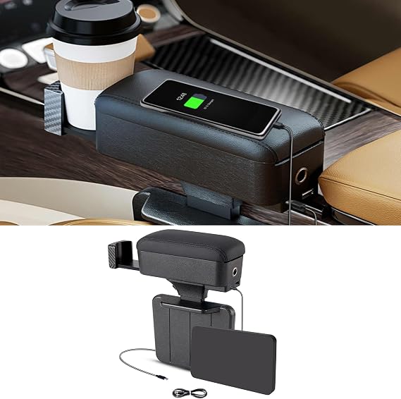 Rupse Car Armrest, Car Center Console Car Arm Rest with Cup Holder