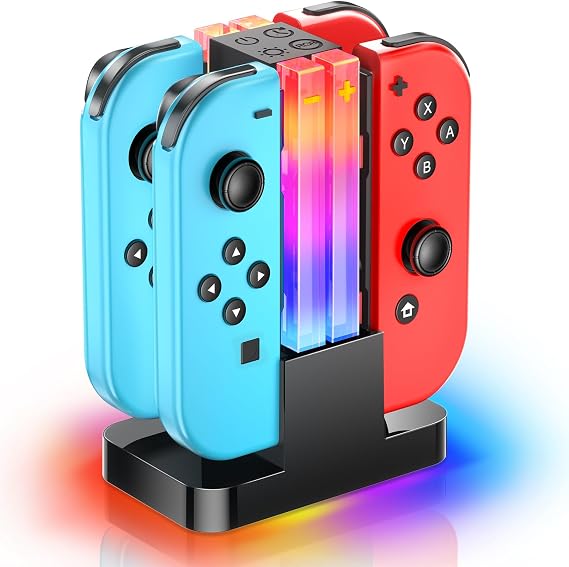 Switch Controller Charger Dock Compatible with Nintendo Switch Controller & OLED Model Controller with 6 RGB Light Modes & Timer Function