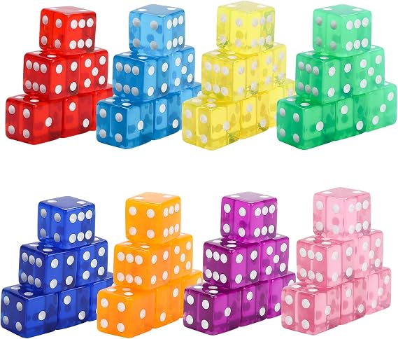 48 Piece 19mm Dice Casino Style Craps D6 Dice Set Acrylic and Translucent for Dice Games, Craps Dices, Casino Dices, Table Games