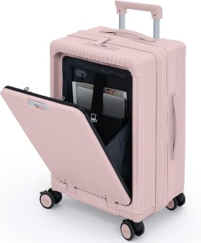 Nobl Travel Carry On Expandable Luggage, Noble Aluminum Frame PC Hard Shell Suitcase, 22.5x14.2x9.8 Airline Approved, 360 Spinner Wheels, TSA Locks, USB Charging, Cup & Phone Holder - Blush